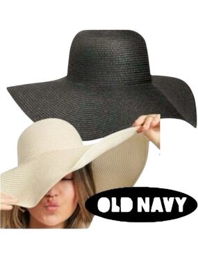 Old Navy Black Wide Brim Woven Paper/Straw Floppy Packable Sun Hat (L/XL)